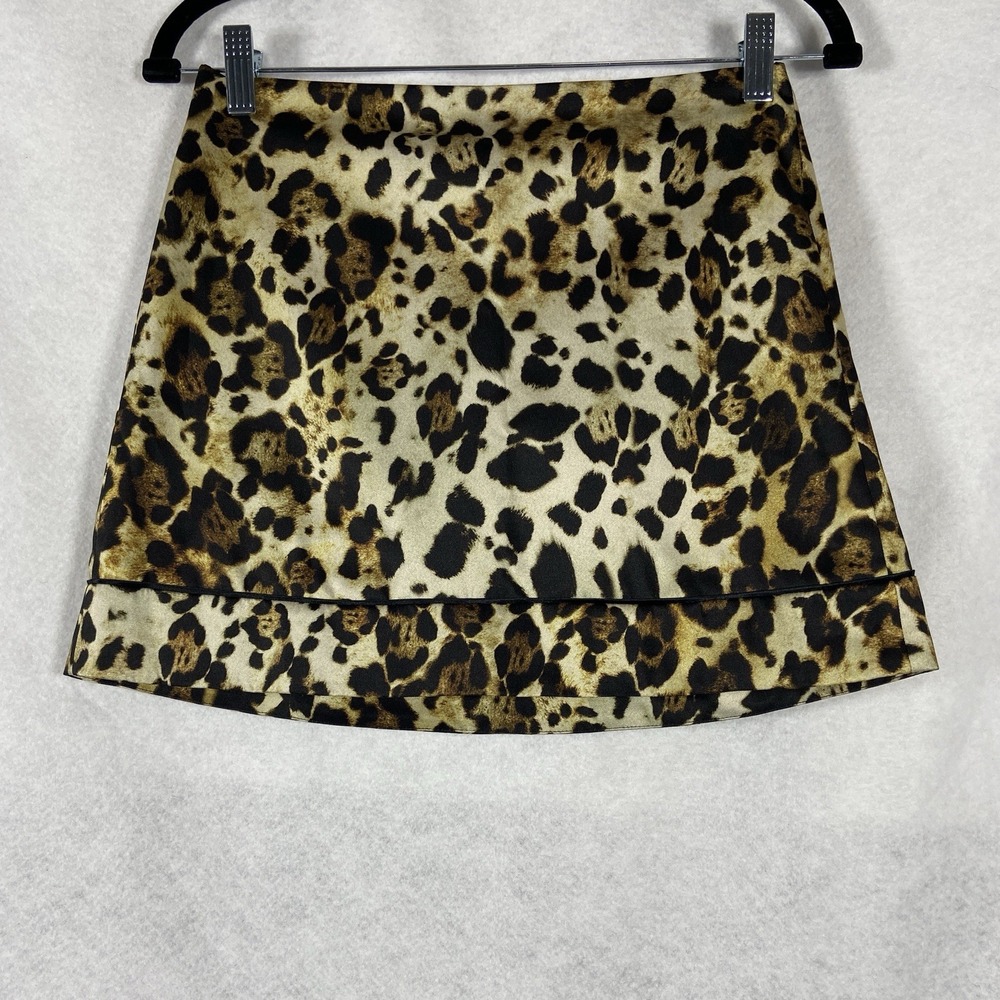 Alexis Mini Skirt Women's XS Brown Satin Leaped Bold Print Maximalism EUC